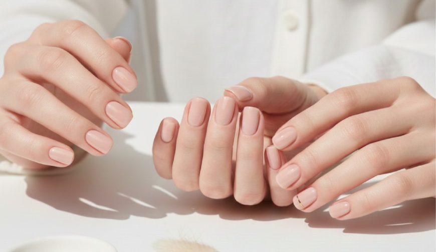 Minimalist nail design with soft neutral colors and clean lines at Elite Nails in Westminster, CO.